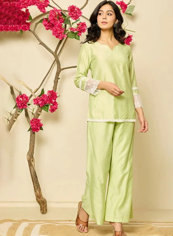 Kasya  Green Solid Chanderi Co-Ord Set for Women | Best Price UAE